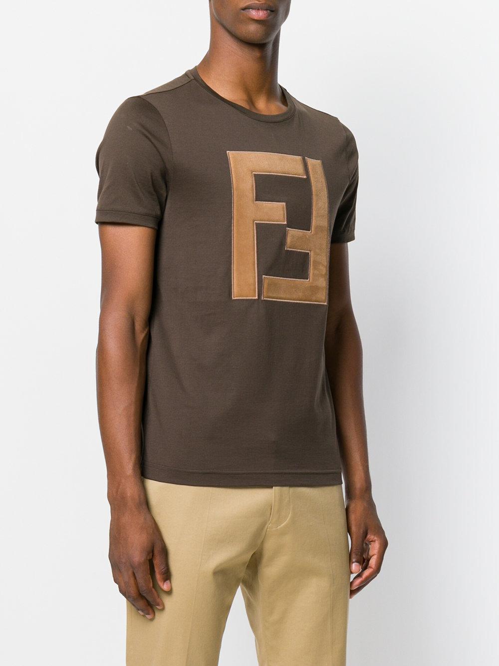 Fendi Cotton Ff Logo T-shirt in Brown for Men | Lyst