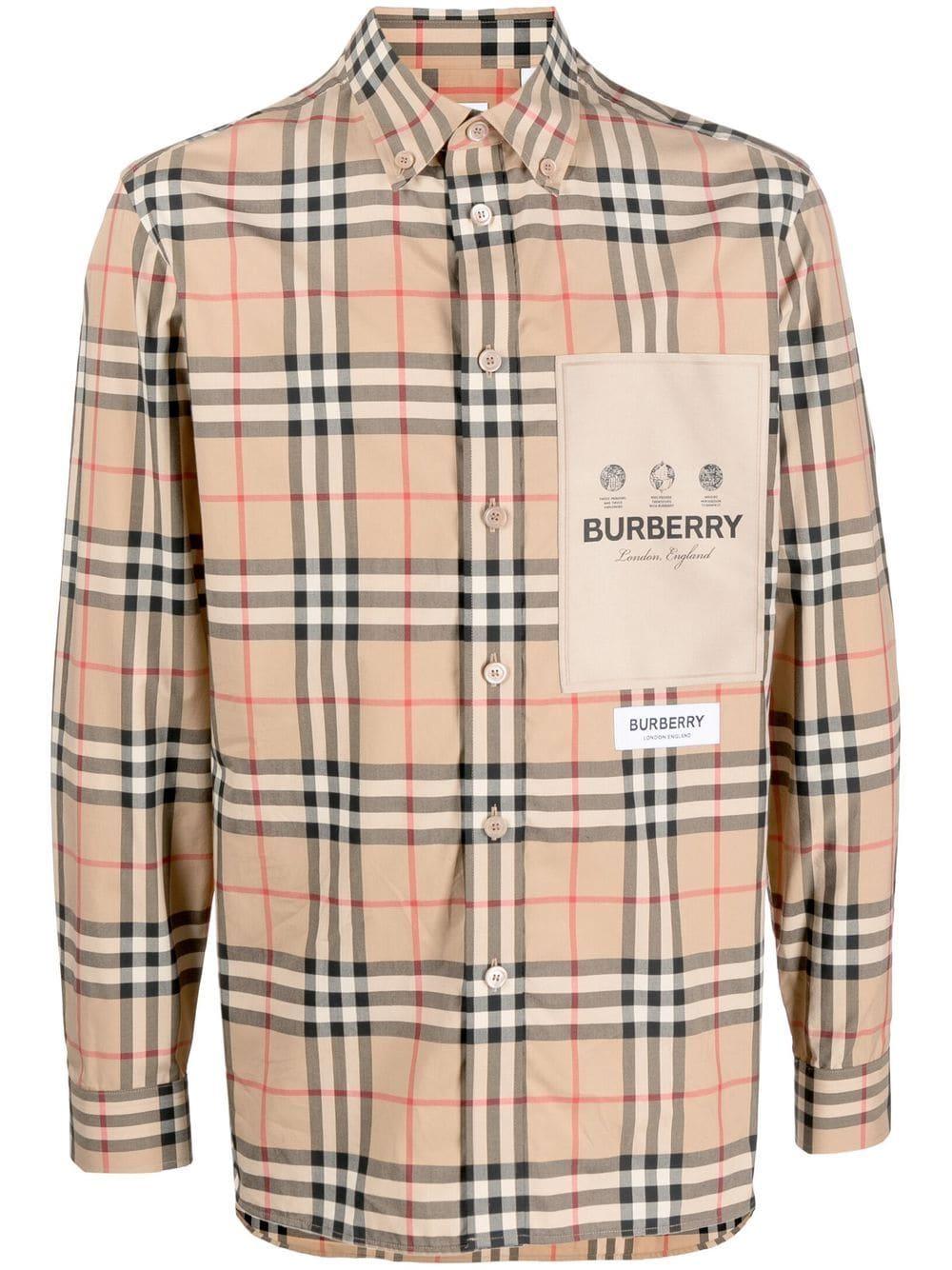 Burberry Logo-patch Check-print Shirt Cuthbert in Natural for Men | Lyst