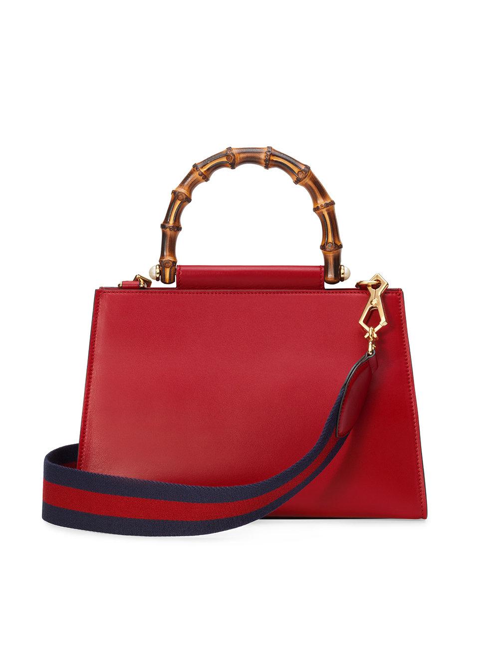 Gucci Nymphaea Leather Top Handle Bag in Red | Lyst