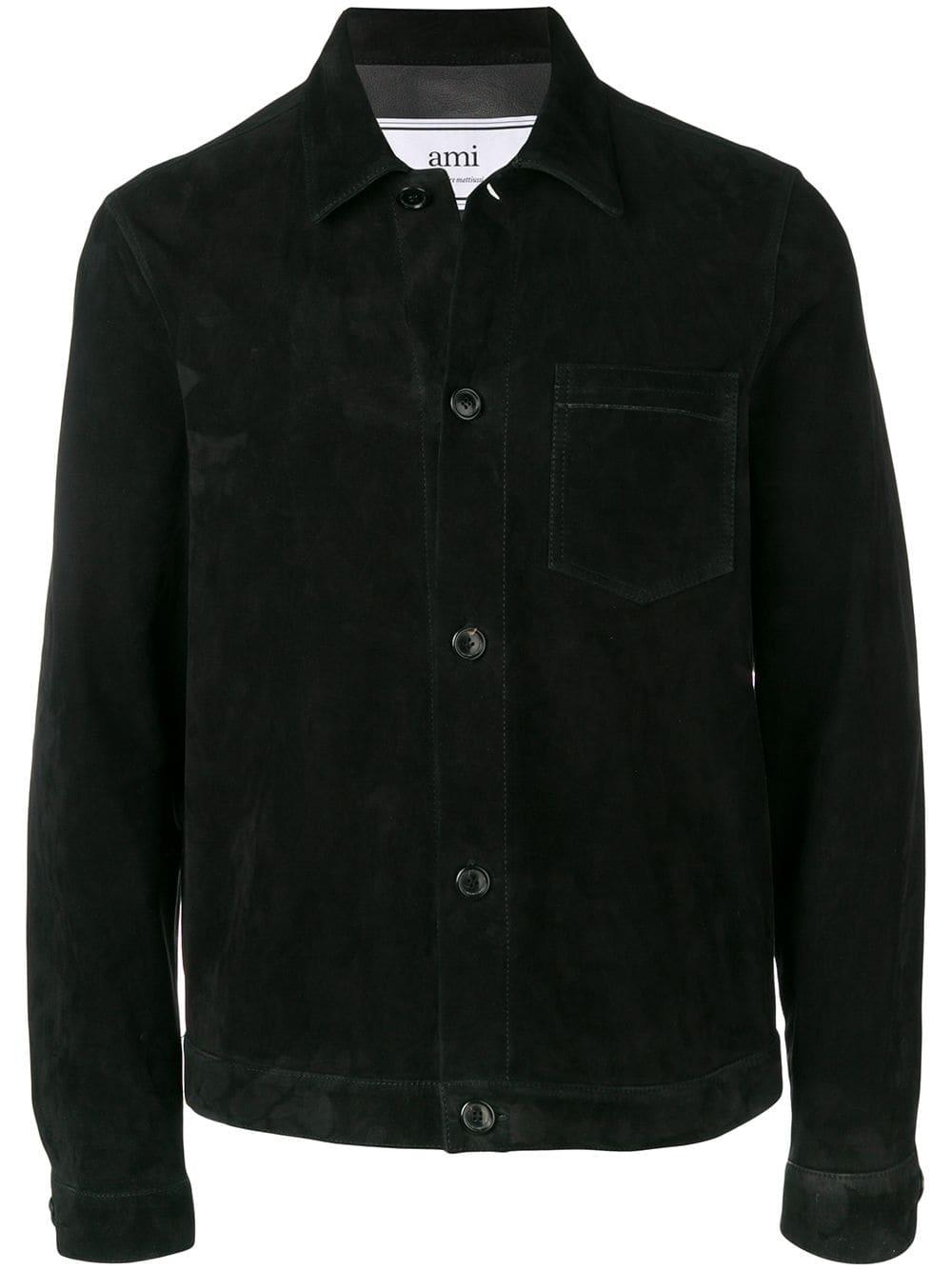 AMI Suede Overshirt in Black for Men - Lyst