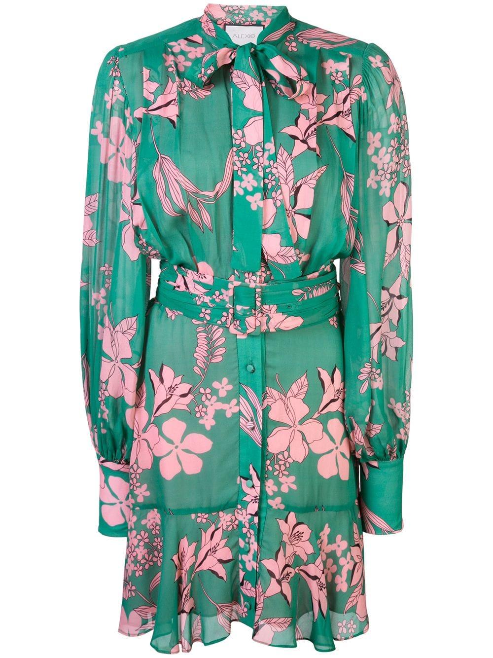 Alexis Tisdale Tie-detailed Floral-print Chiffon Mini Dress in Green | Lyst