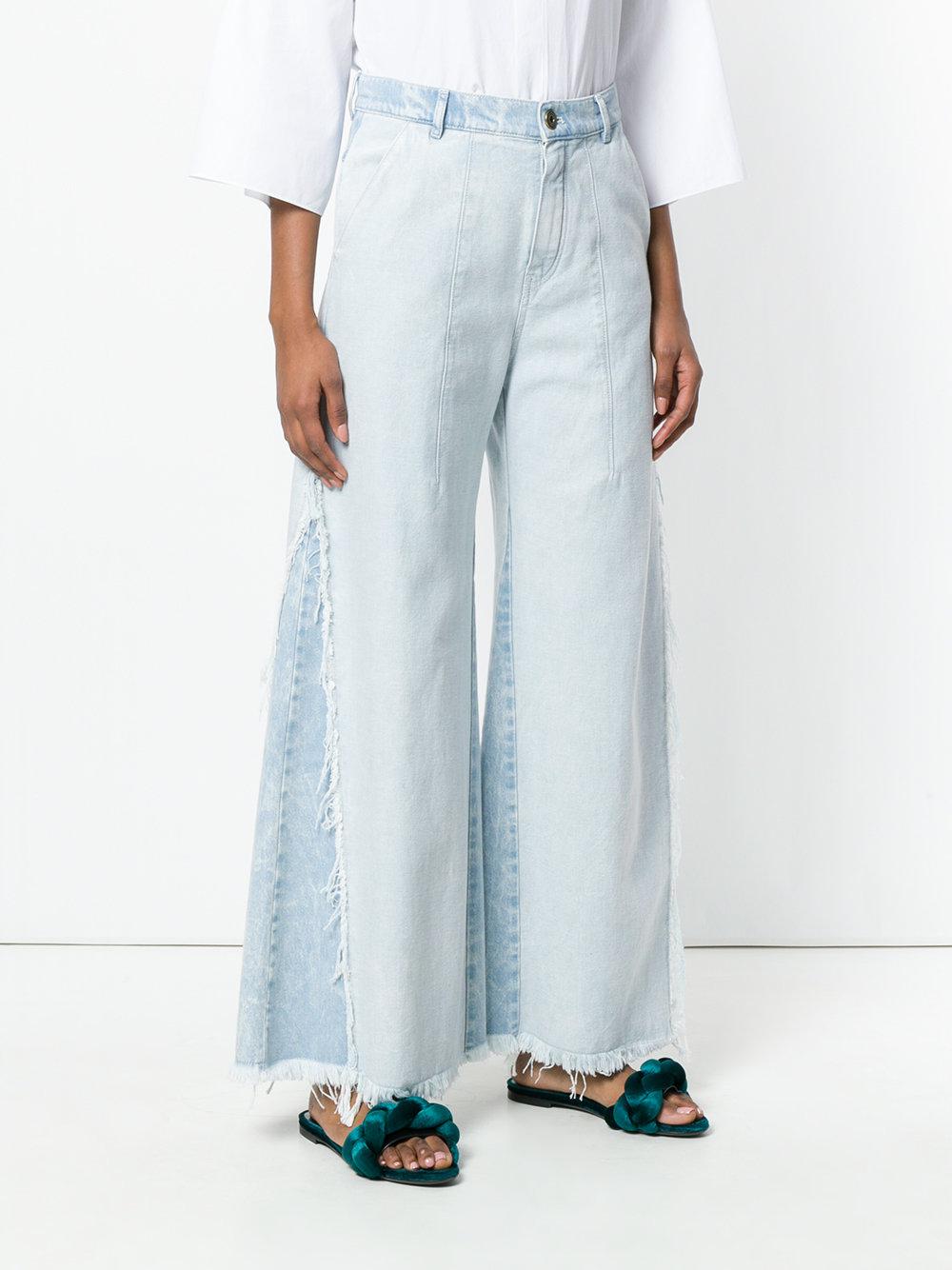 Denim Frayed High-rise Wide-leg Jeans 