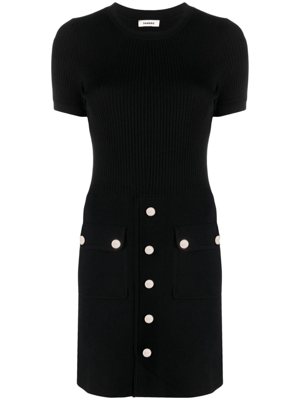sandro rib knit mini dress Ribbed-Knit Button-Embellished Minidress in Black Splendor_Of_Africa