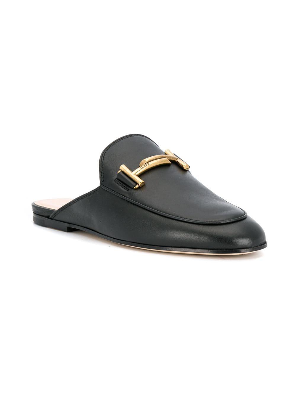 Tod's Leather Double T Slippers in Black | Lyst