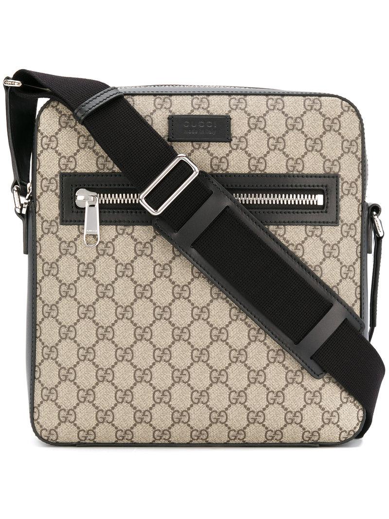 Gucci Gg Supreme Flat Messenger Bag in Brown for Men | Lyst