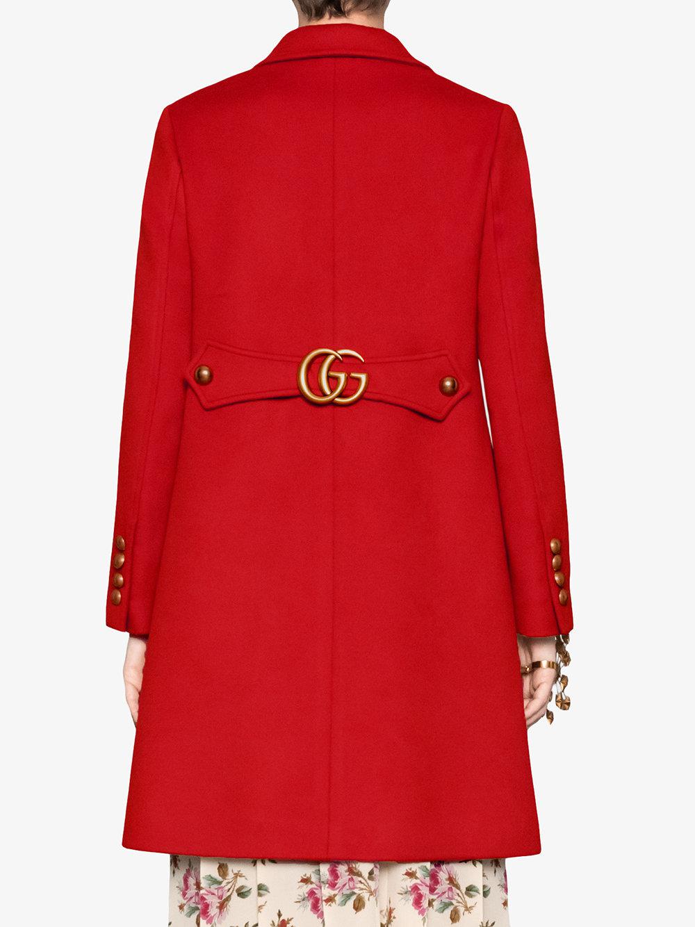 Gucci Wool Coat With Double G in Red | Lyst