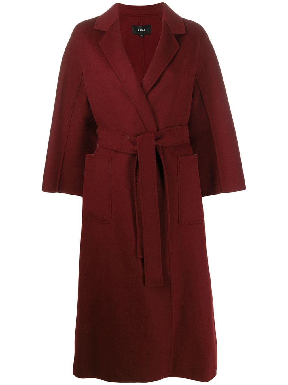 red wool wrap coat