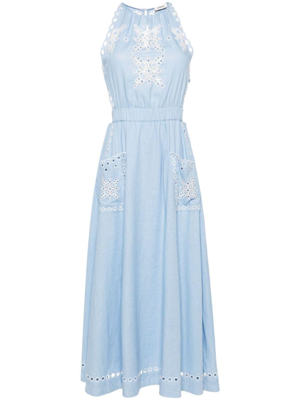 Sandro Broderie Anglaise Maxi Dress in Blue | Lyst
