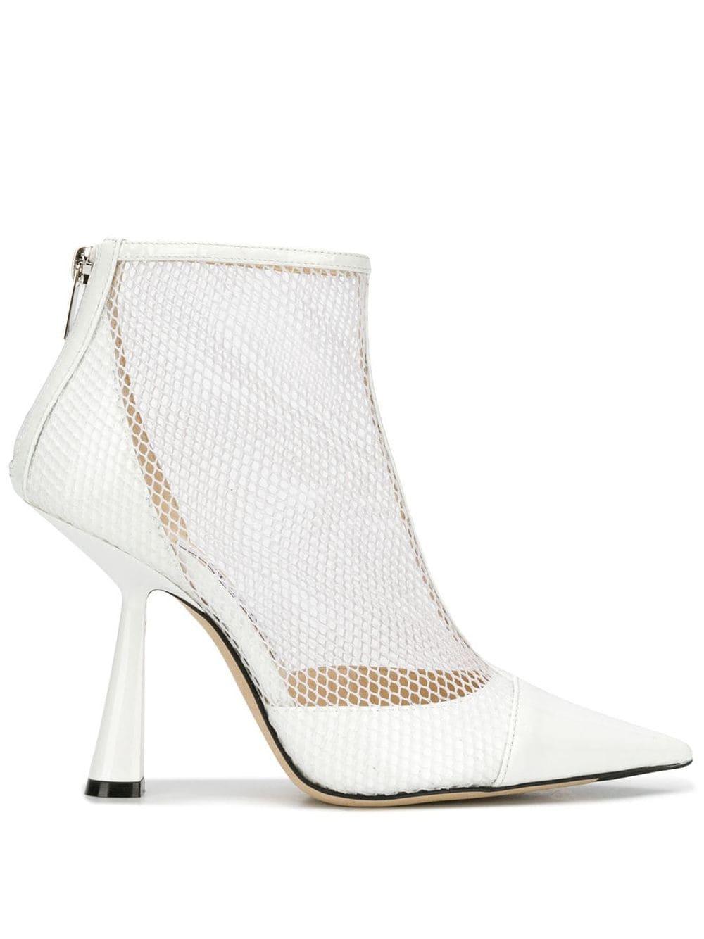 Jimmy Choo Leather Kix 100 Patent Mesh Heeled Boots in White 