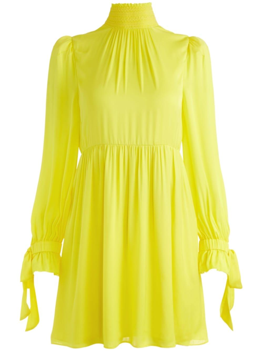 Alice + Olivia Thea Tie Blouson-sleeve Mini Dress in Yellow | Lyst