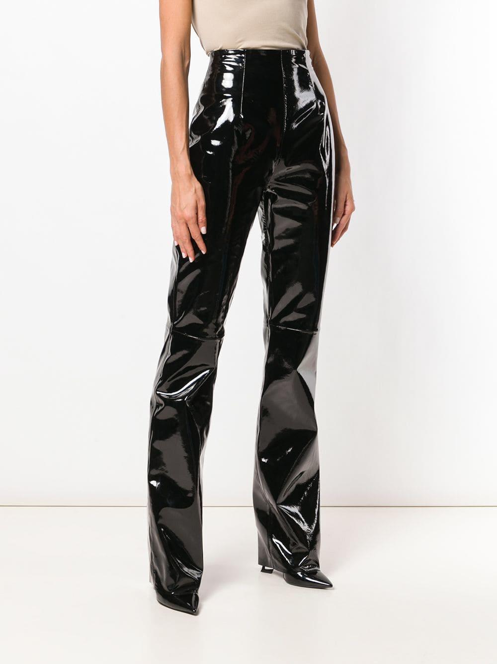 black vinyl high waisted trousers