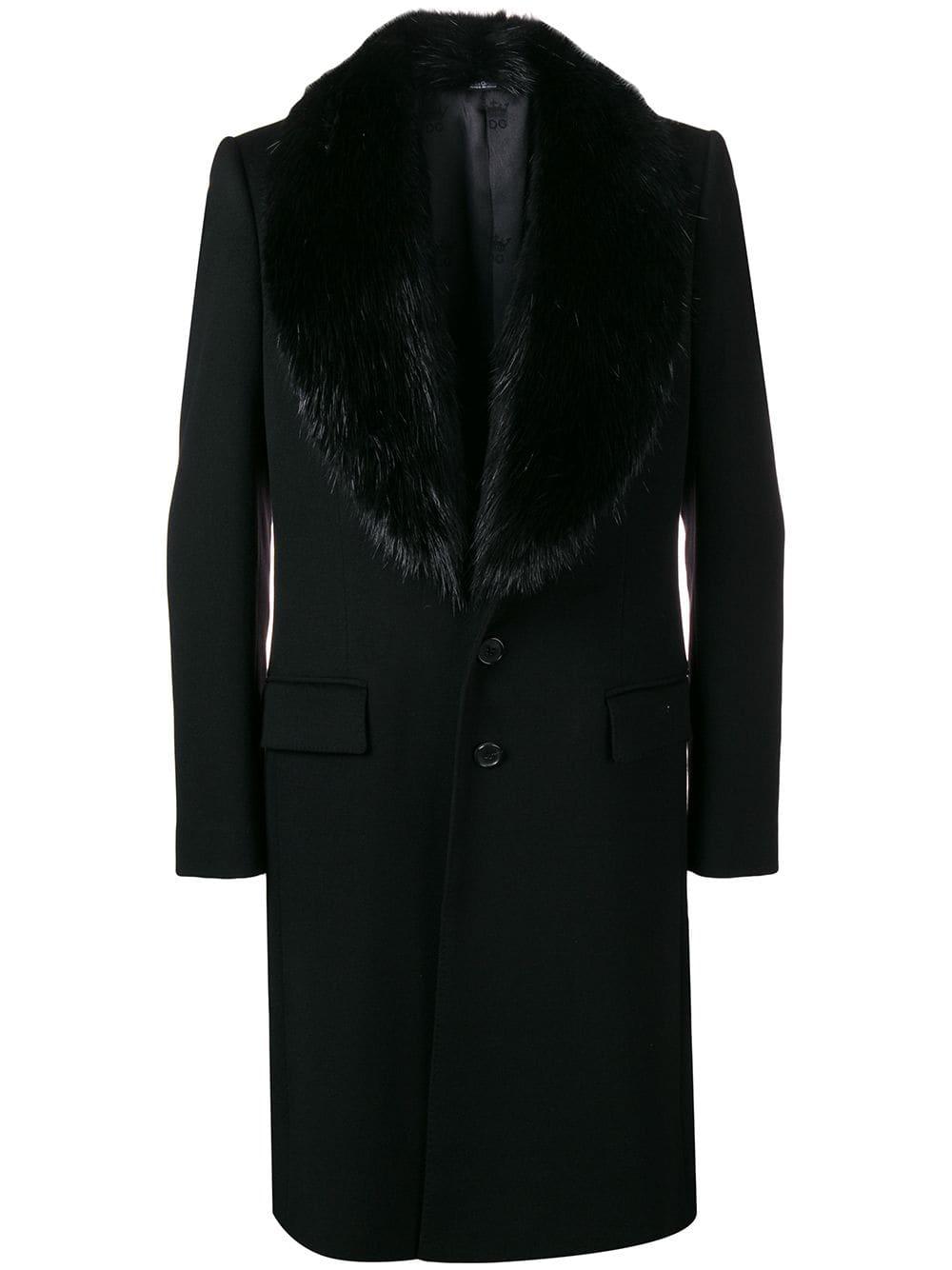 Dolce & Gabbana Midi Fur Collar Coat in Black for Men | Lyst Canada
