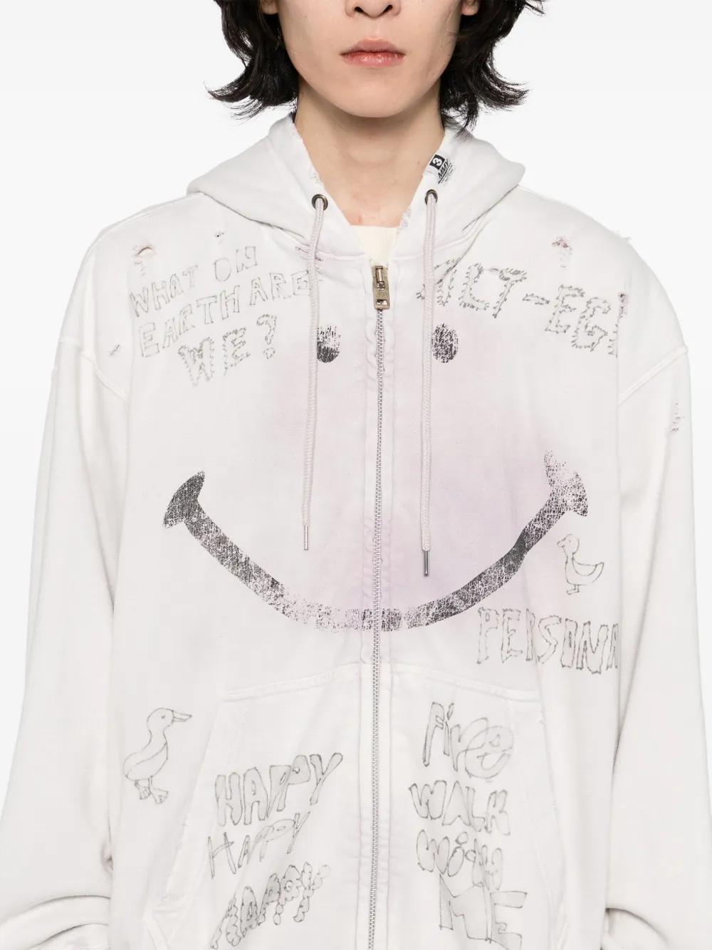 Maison Mihara Yasuhiro Bleached Smily-Face-Print Zip-Up