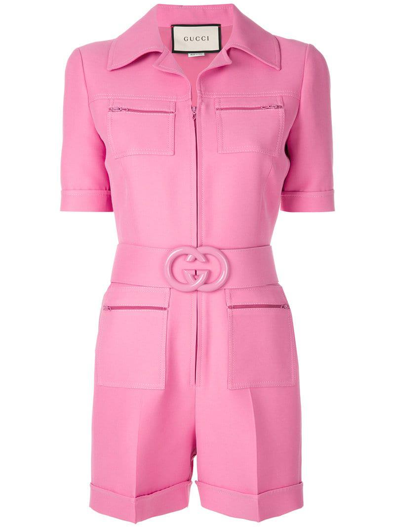 debat vitaliteit Stal Gucci Wool Silk Short Belted Jumpsuit in Pink | Lyst