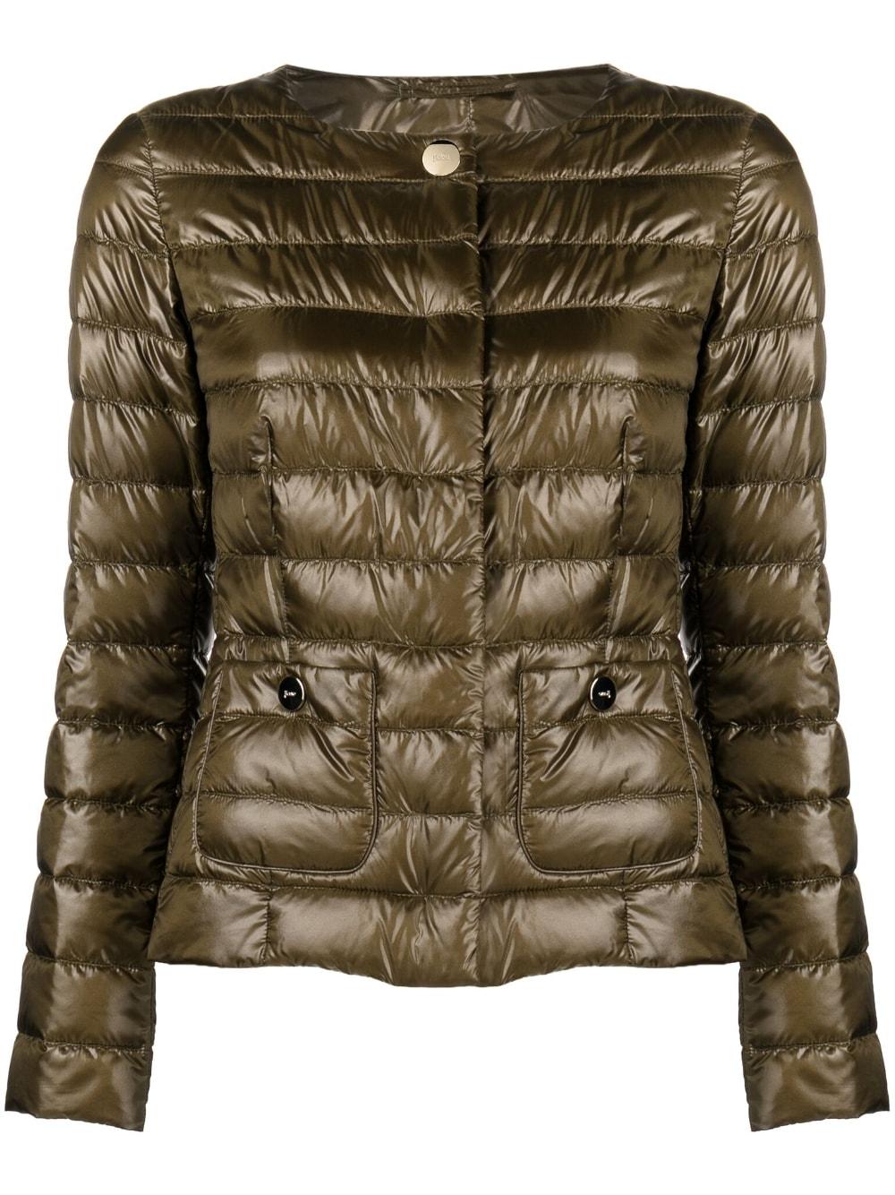 Herno Collarless Down Jacket in Green | Lyst