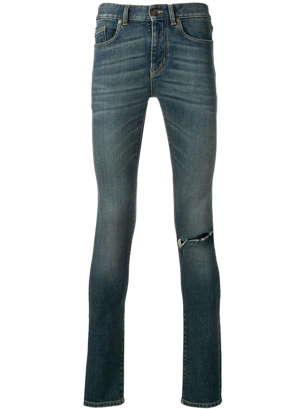Saint Laurent Skinny Ripped Jeans in Blue for Men - Lyst