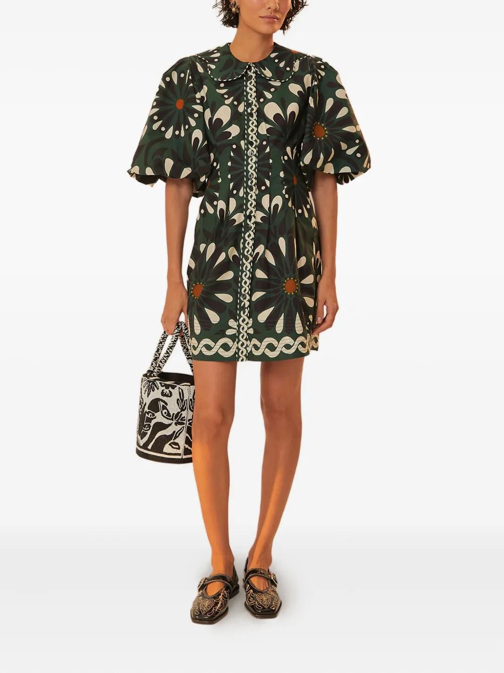 FARM Rio Ainika Flowers Peter Pan-Collar Puff-Sleeve Mini Dress in Black |  Lyst