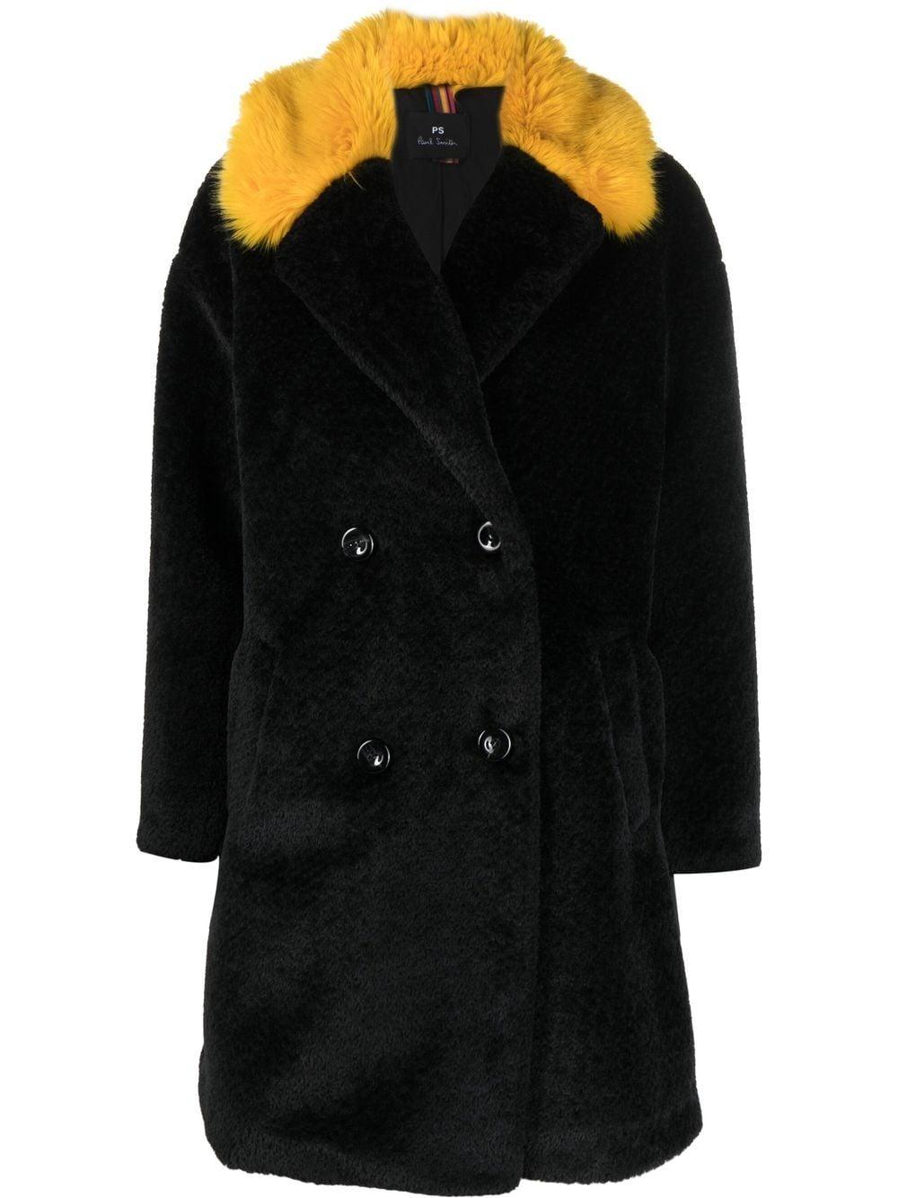 PS by Paul Smith Double-breasted Faux-fur Coat in Black | Lyst