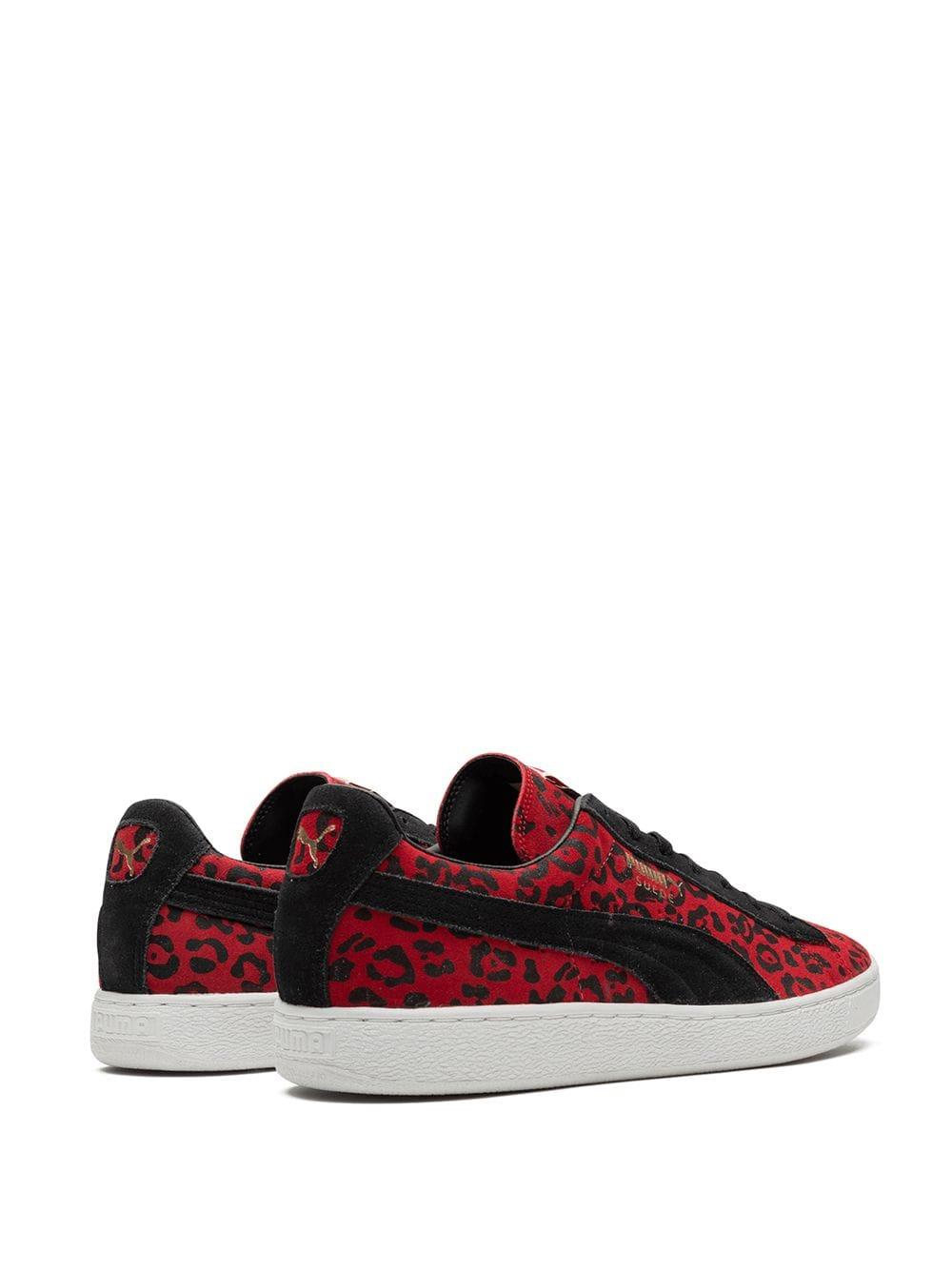 PUMA Lace Leopard Print Sneakers in Red 