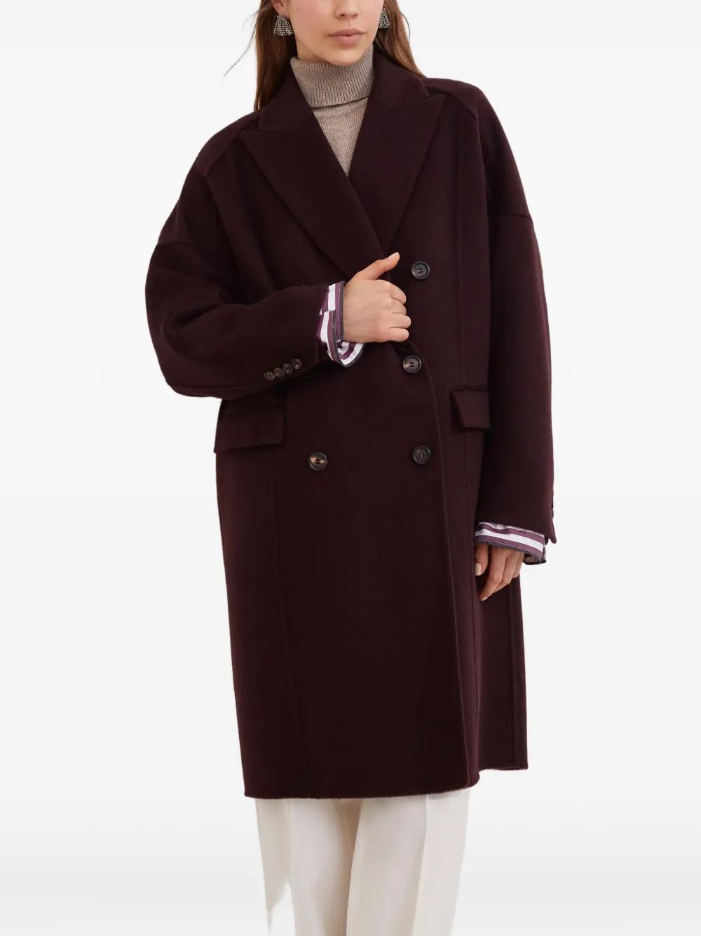 コート BRUNELLO CUCINELLI LONG DOUBLE BREASTED COAT BRUNELLO CUCINELLI Double-Breasted Shearling-Trimmed Leather