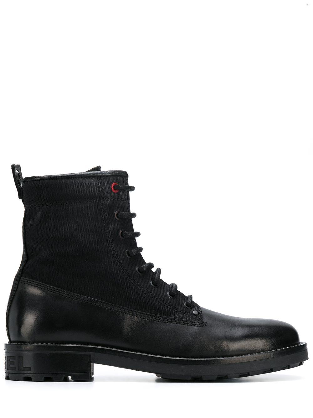 DIESEL Leather Lace-up Combat Boots in Black for Men - Lyst