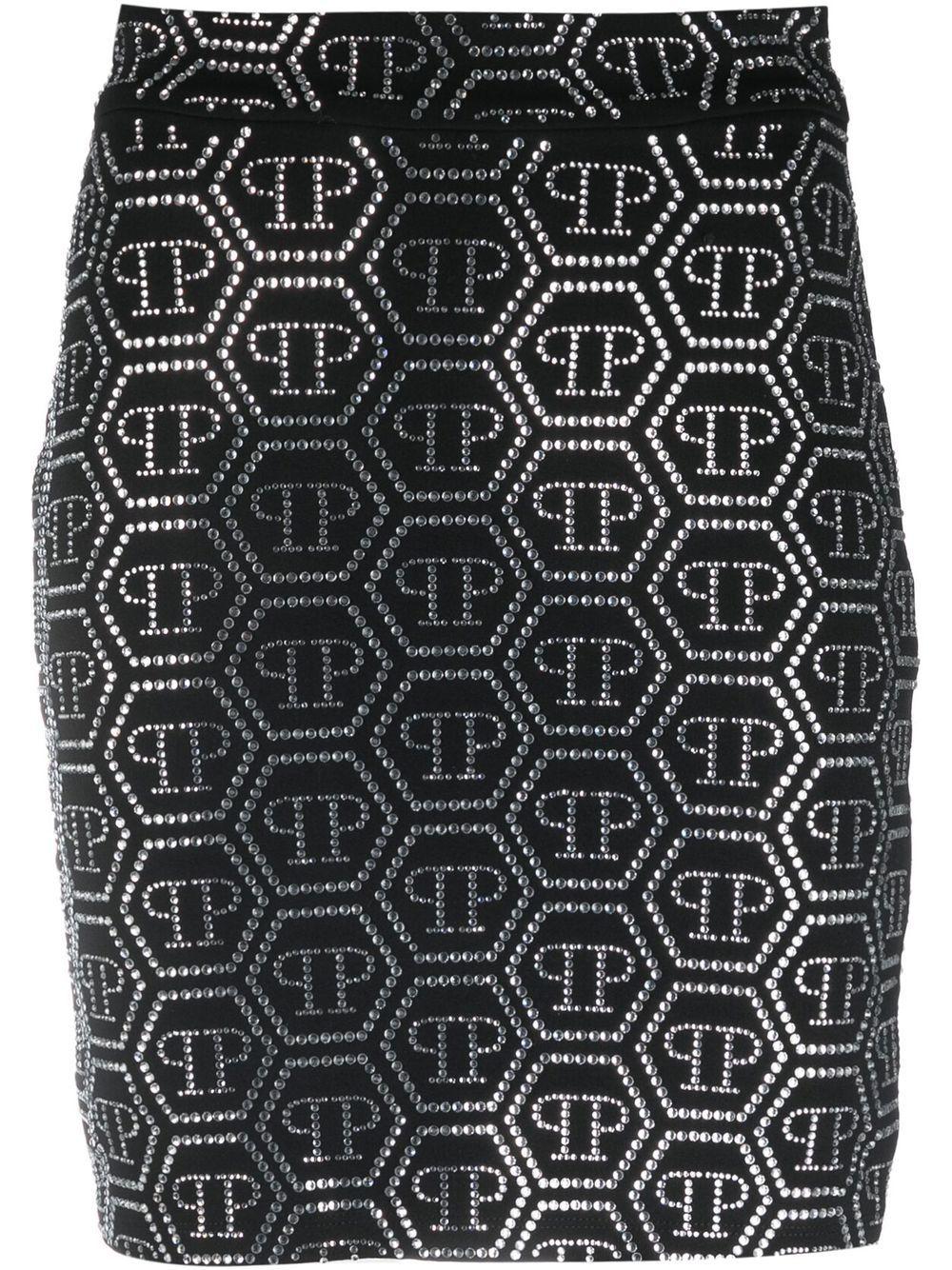 Philipp Plein Crystal-embellished Monogram-pattern Mini Skirt in Black ...