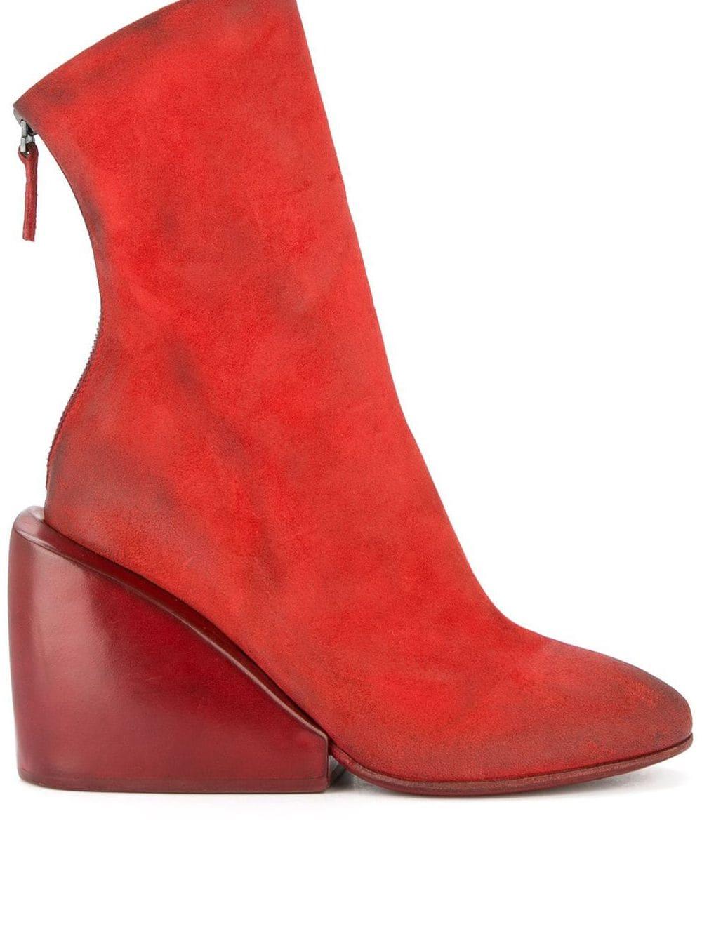 red wedge ankle boots