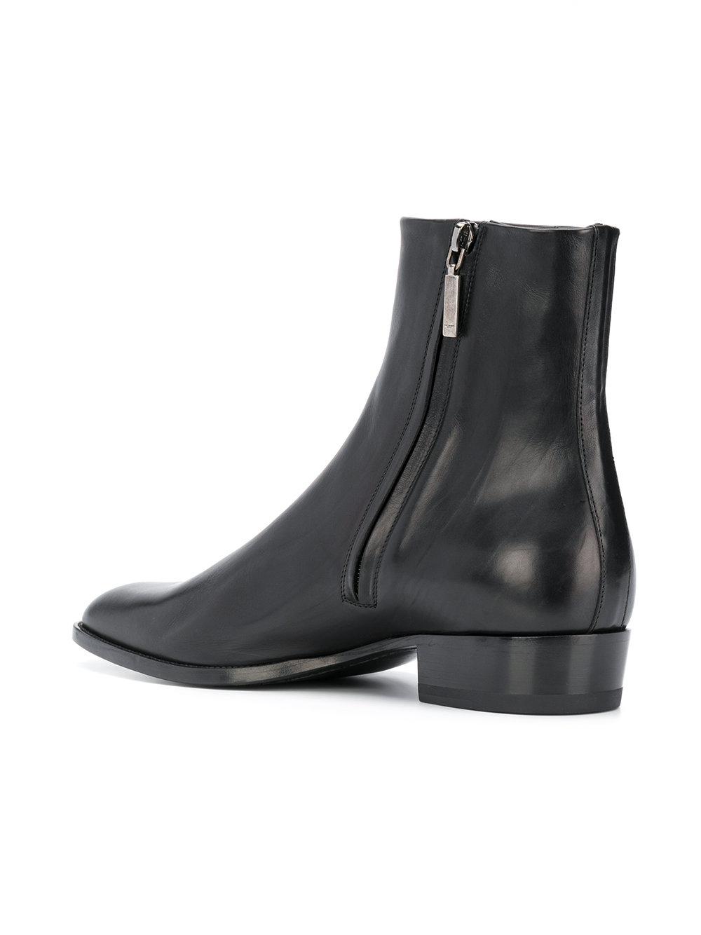 Saint Laurent Leather Side Zip Ankle Boots in Black for Men | Lyst
