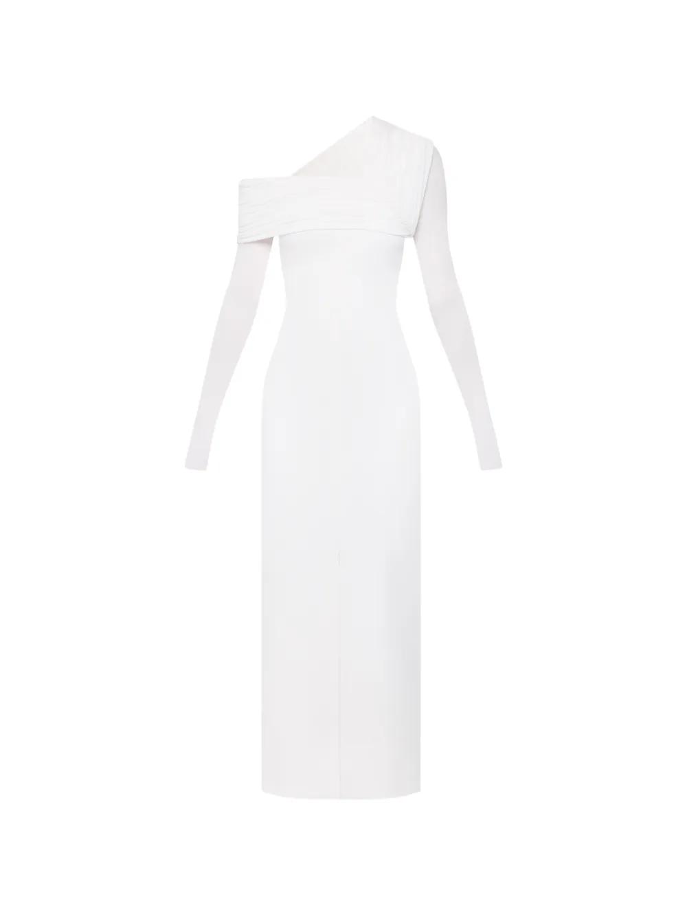 chinese dress ladies Modal Plunge Neck Long Sleeve Maxi Dress in White - XL