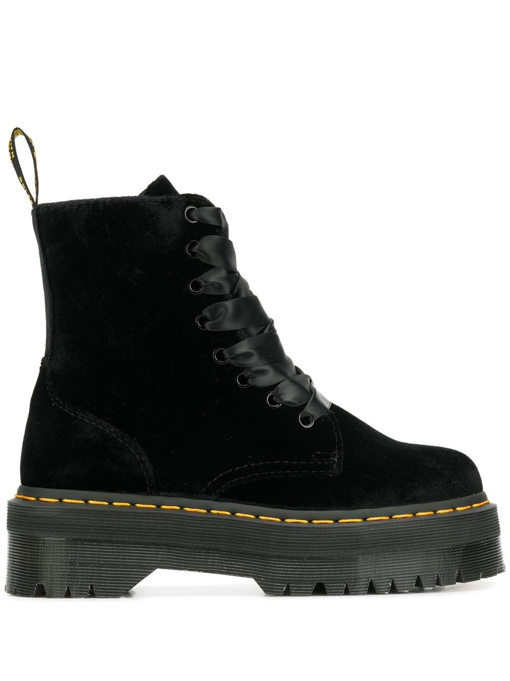 Dr. Martens Lace Black Velvet Jadon Platform Boots - Lyst