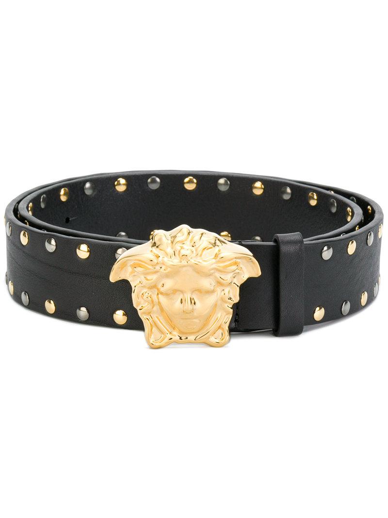 Versace Leather Medusa Buckle Micro Studded Belt in Black for Men Lyst