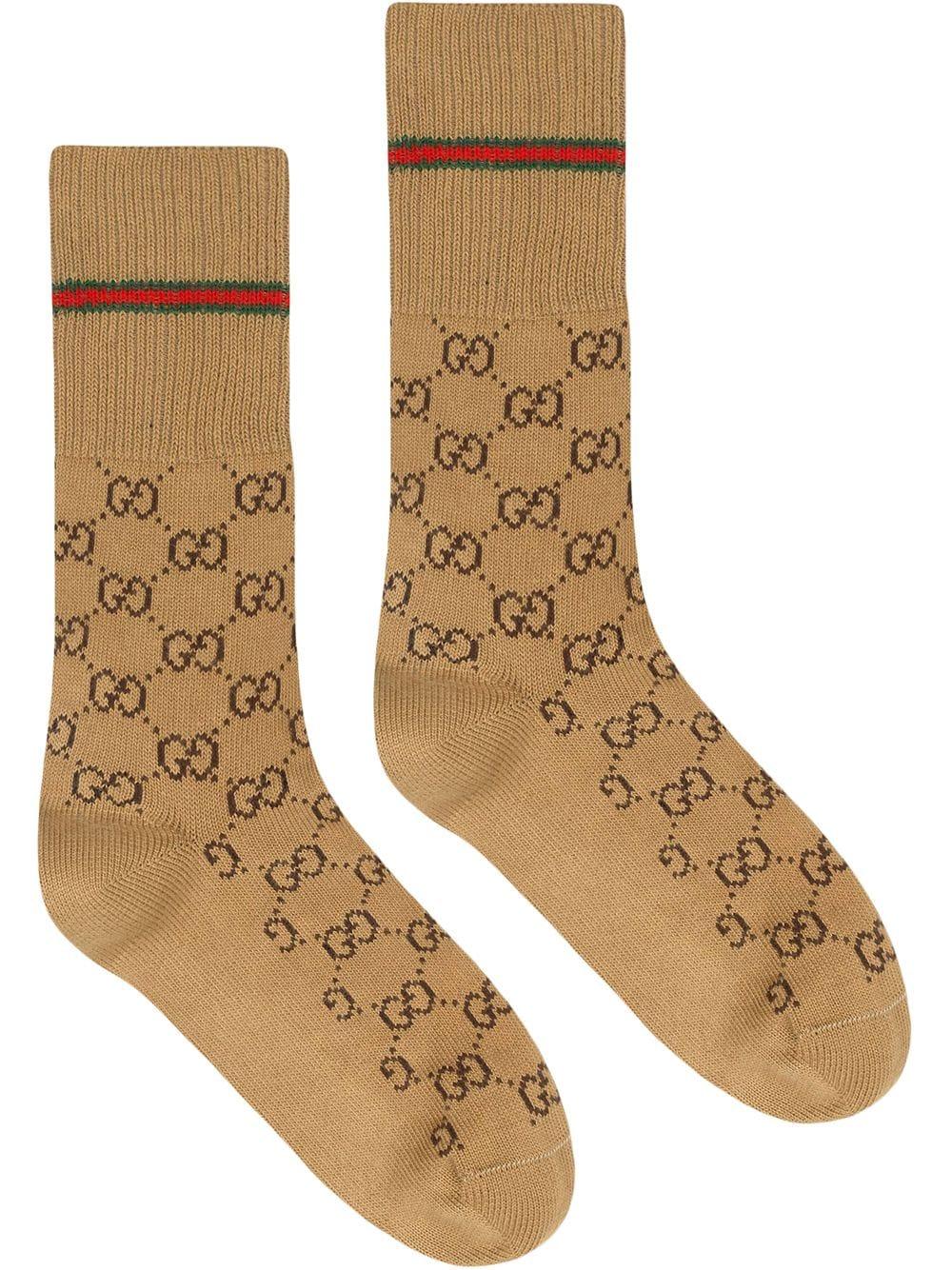 Gucci GG Cotton Socks With Web in Brown for Men | Lyst