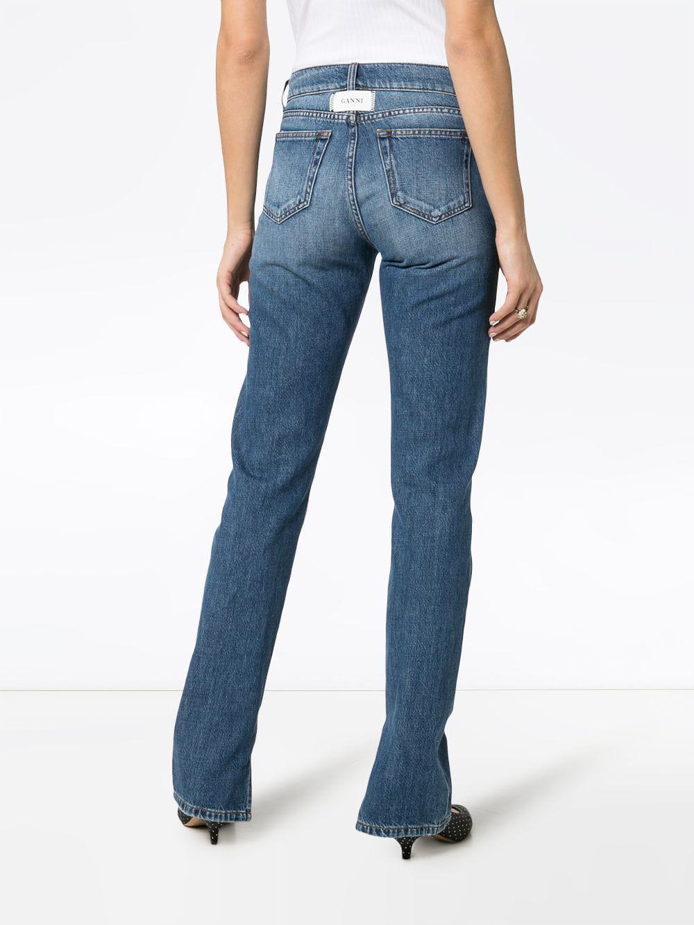 Ganni Synthetic Sheldon Slit Hem Jeans in Blue | Lyst