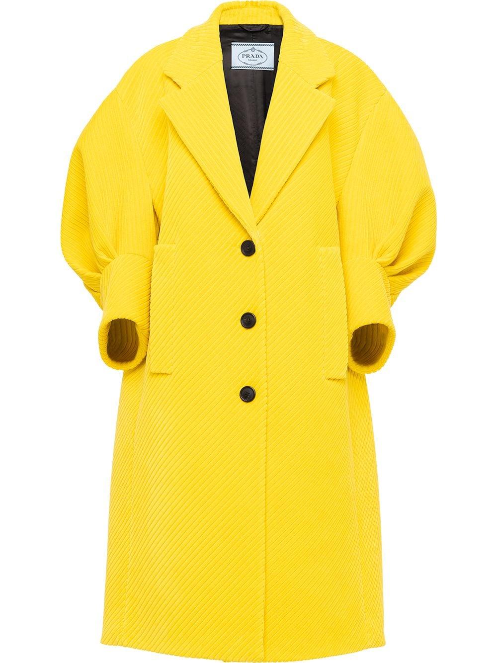 Schandelijk enkel Minder Prada Corduroy Puff-sleeve Coat in Yellow | Lyst