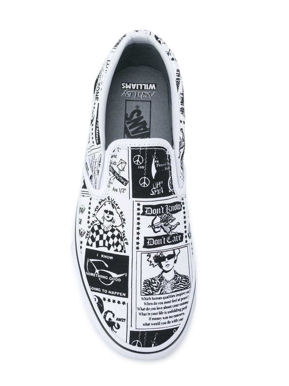 Vans Newspaper Print Slip-on Sneakers in White | Lyst