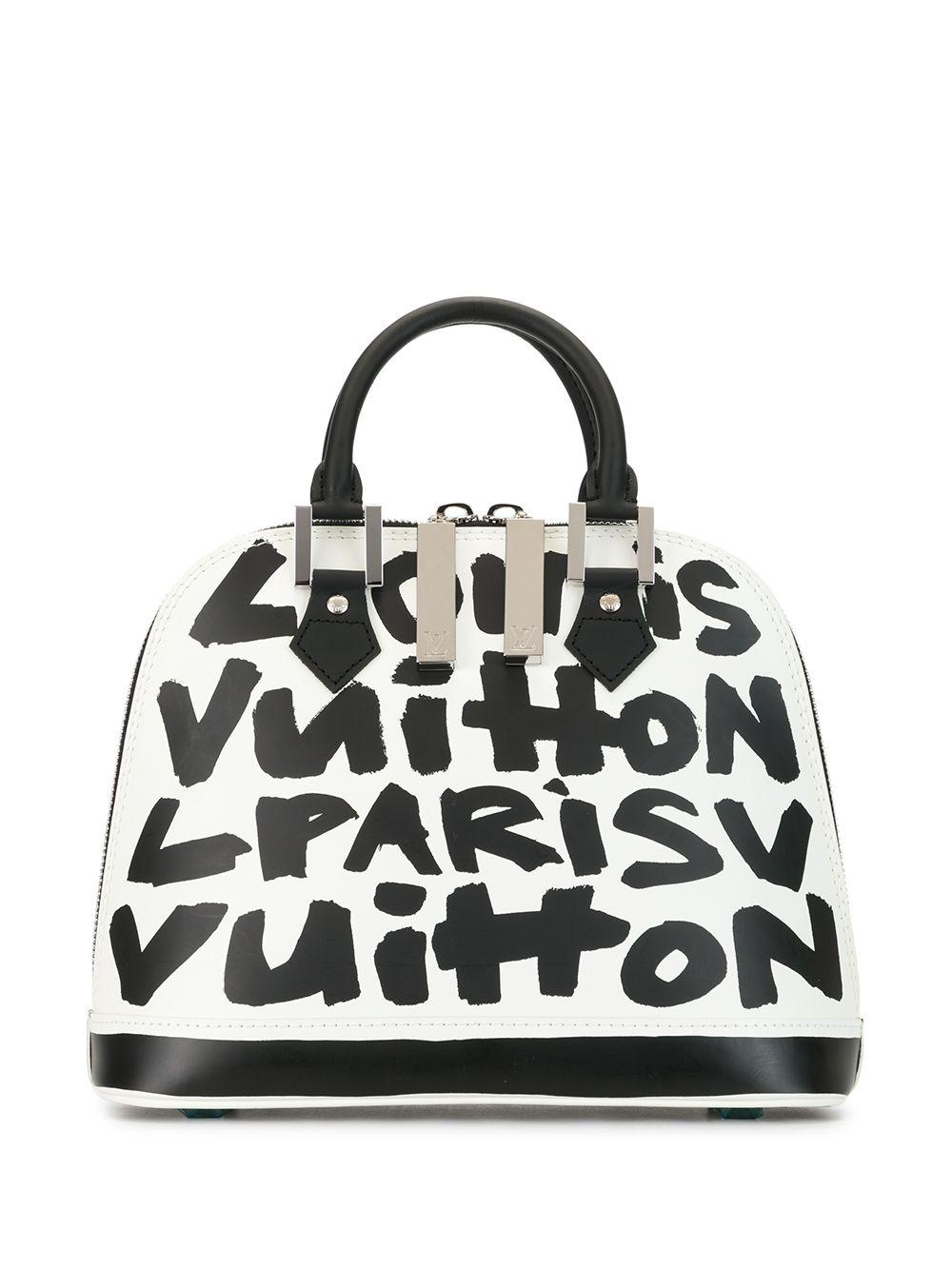 Louis Vuitton Alma Graffiti Leather Satchel Bag White