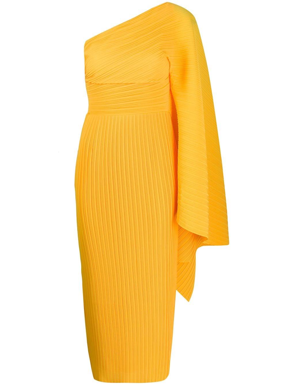 One-shoulder Midi Dress in Neon Orange 