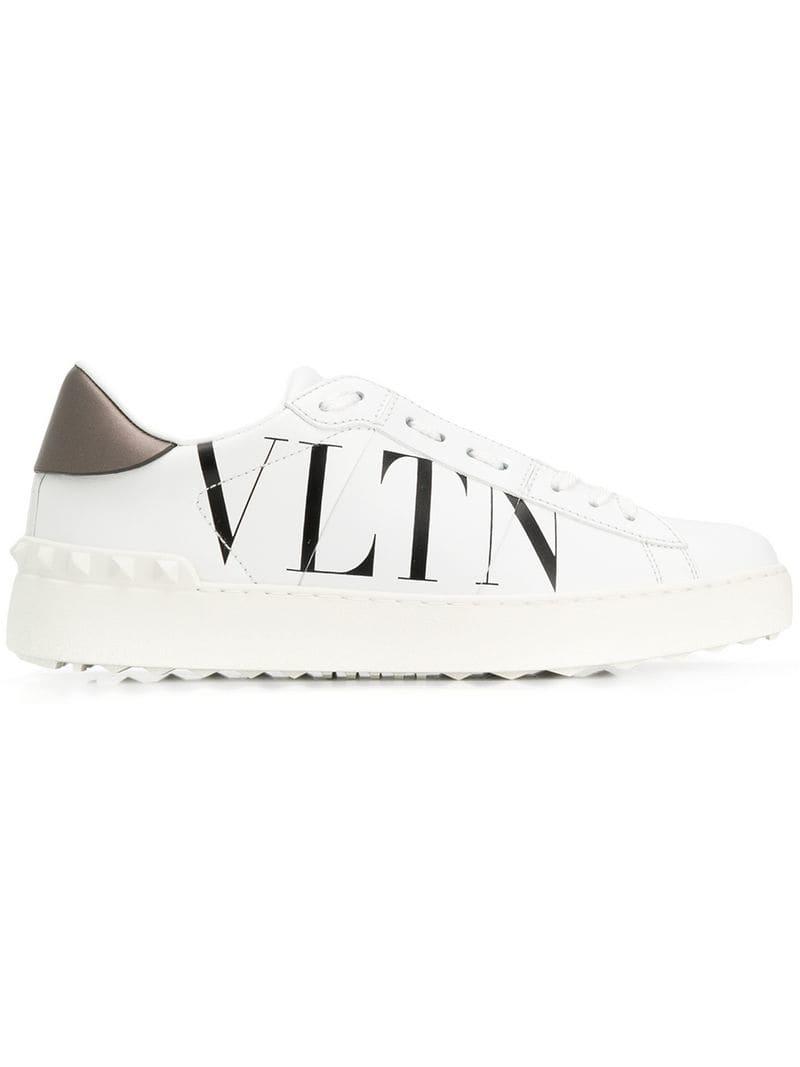 Valentino 20mm Open Vltn Leather Sneakers in White/Black (White) - Lyst