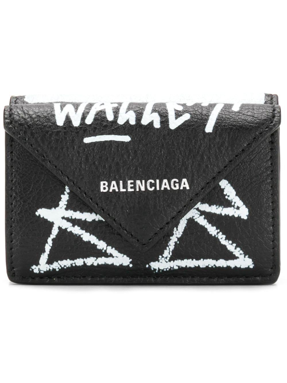 Balenciaga Leather Mini Paper Graffiti Wallet in Black | Lyst