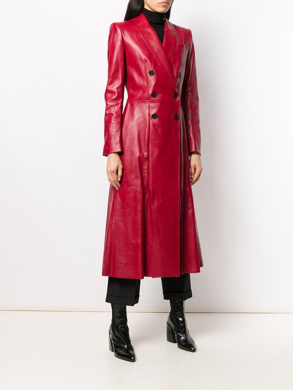 Alexander McQueen Leather Double-breasted Trench Coat in Red - Lyst