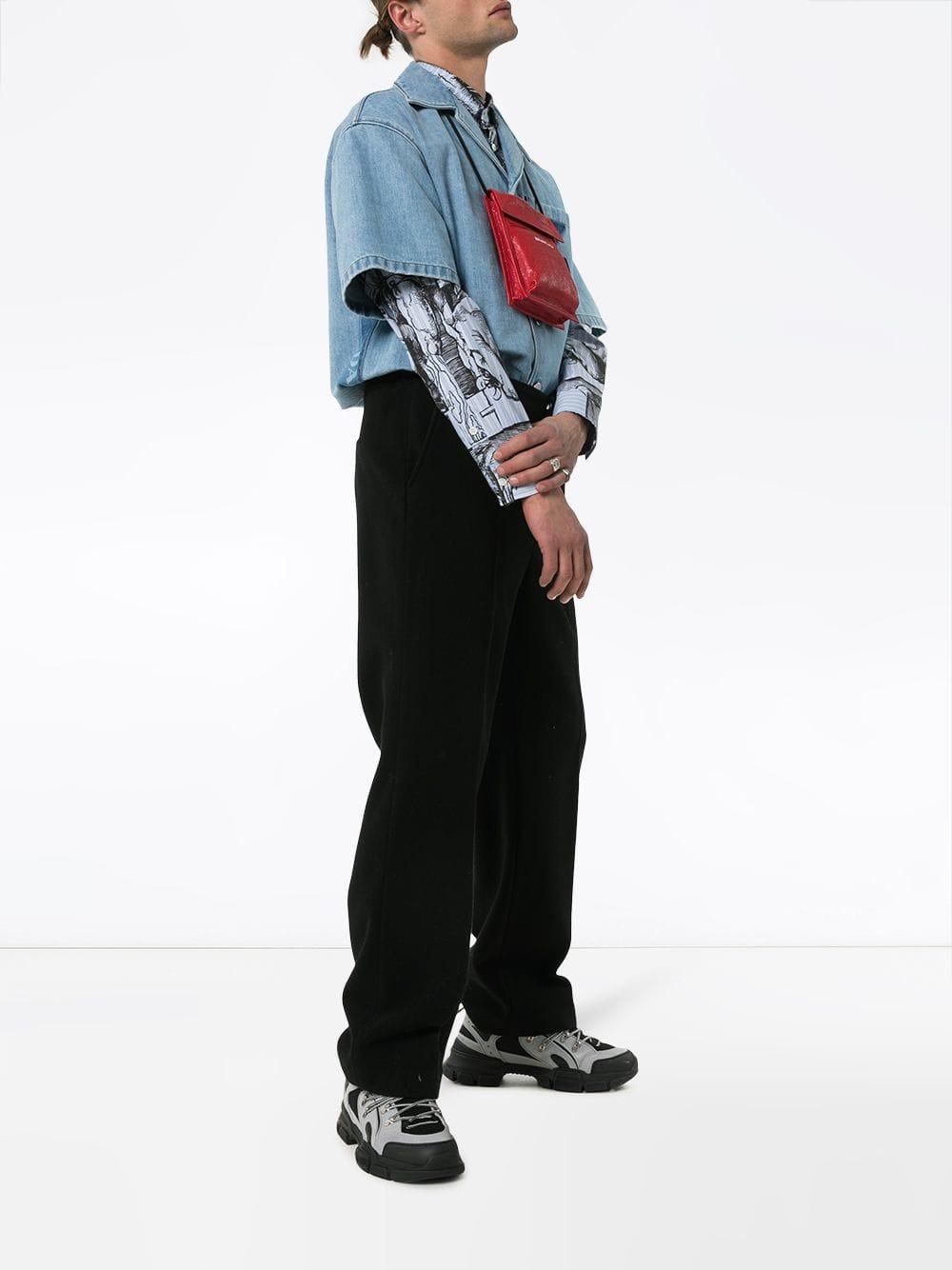 プラダ PRADA メンズ 切替 半袖シャツ (ブルー/39) PRADA (プラダ) 異素材ポケット クルーネック 半袖 Tシャツ