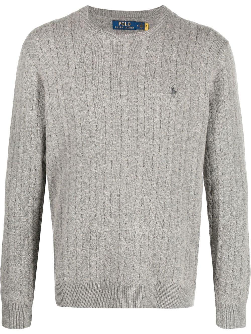 Polo Ralph Lauren Logo-embroidered Cable-knit Sweater in Gray for Men | Lyst