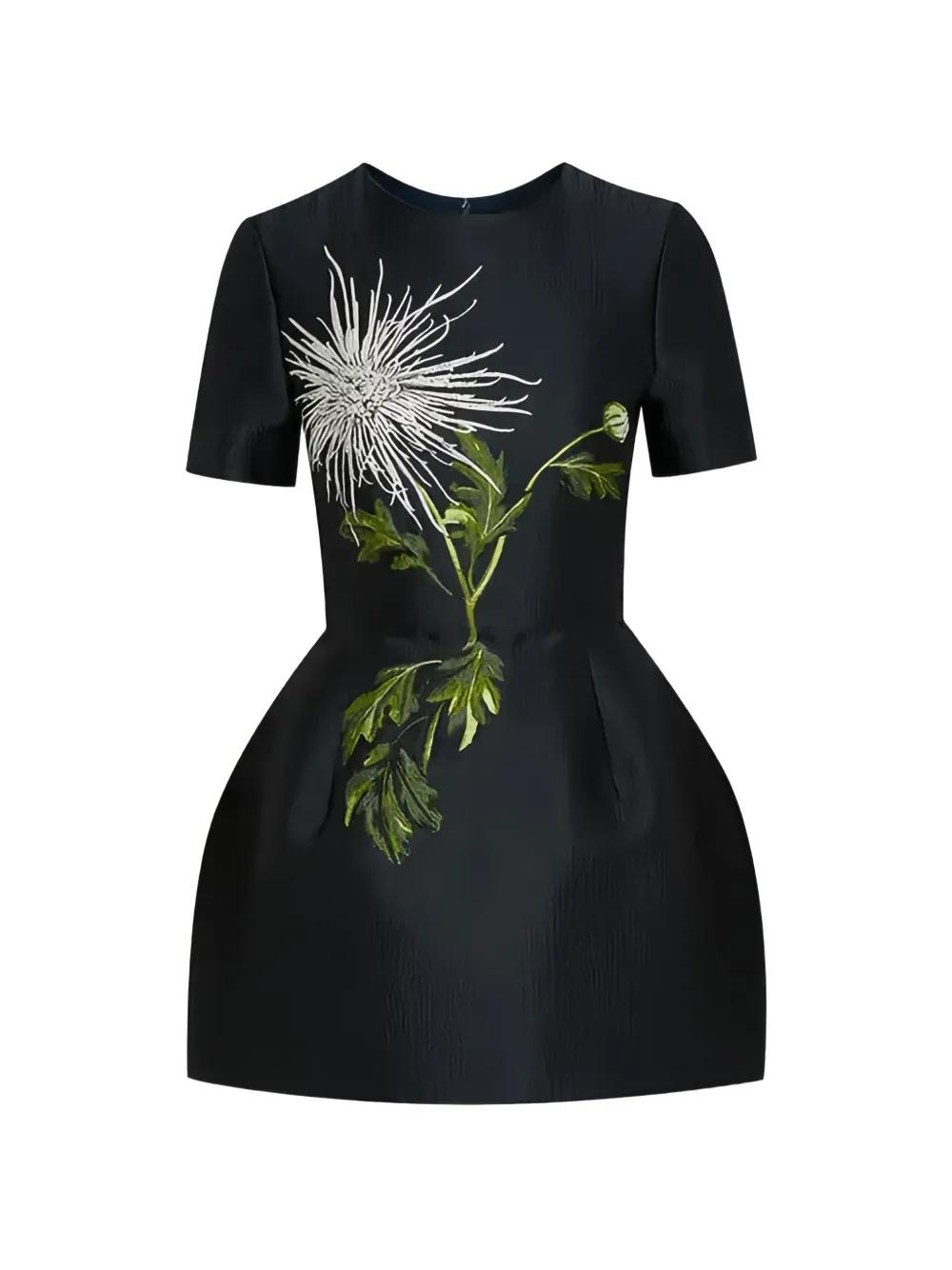 oscar de la renta floral-applique halter-neck dress Oscar de la Renta Crystal Floral Embellished Halter Mini Dress