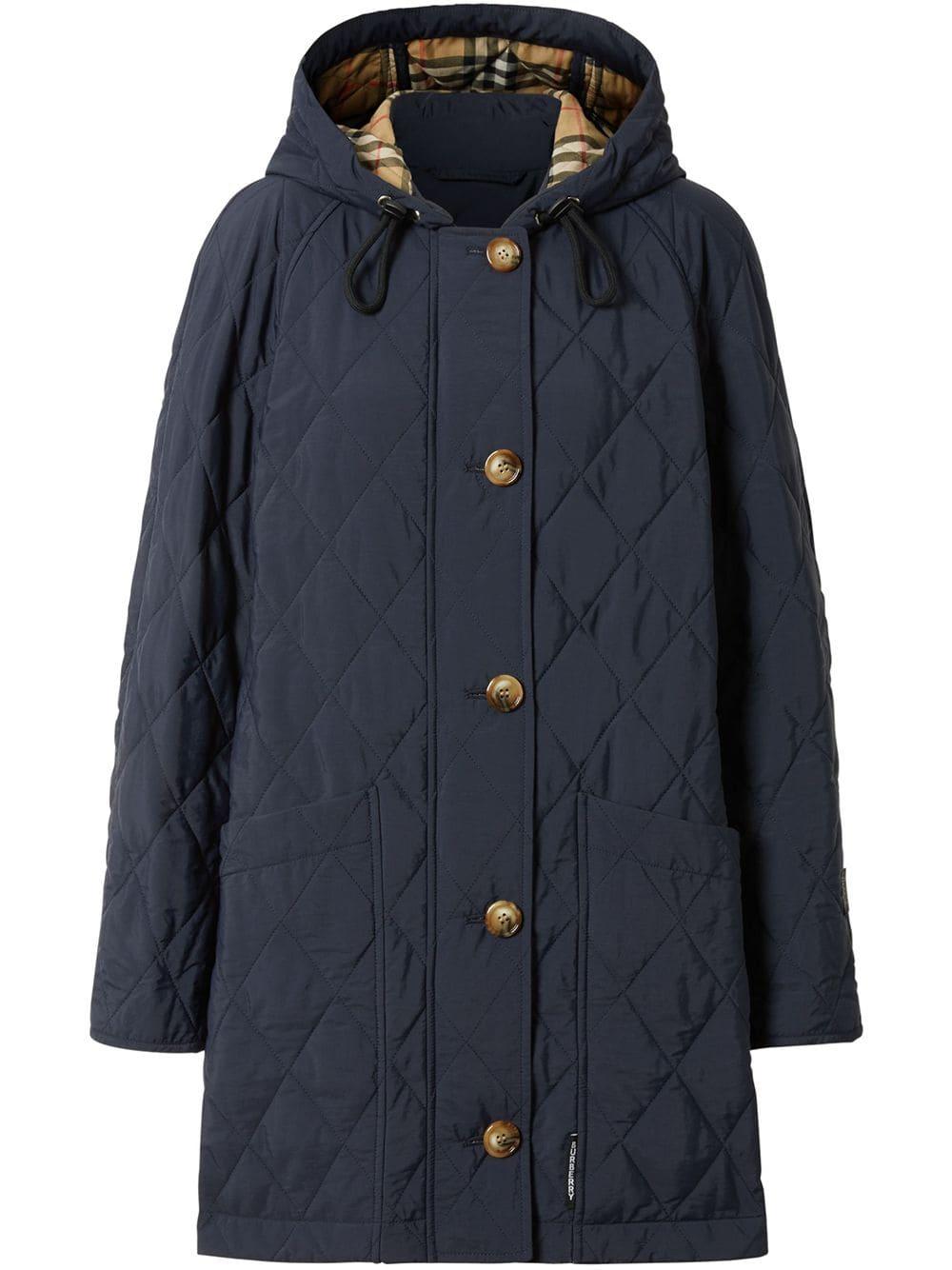 Burberry Cotton Diamond Quilted Thermoregulated Hooded Coat in Blue - Lyst