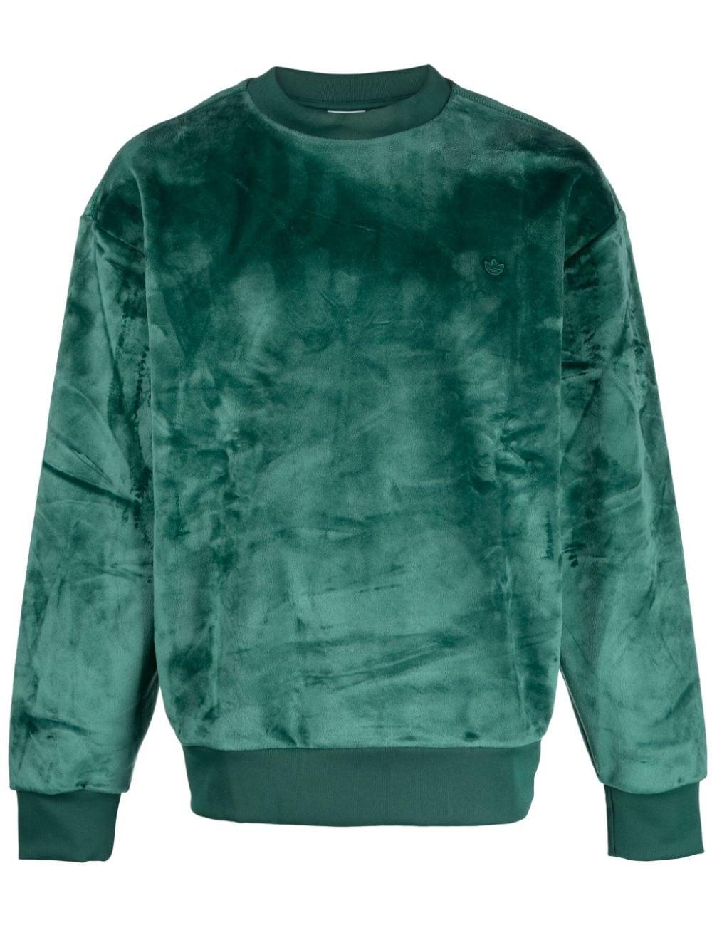 adidas Logo-embroidered Velour Sweatshirt in Green for Men | Lyst