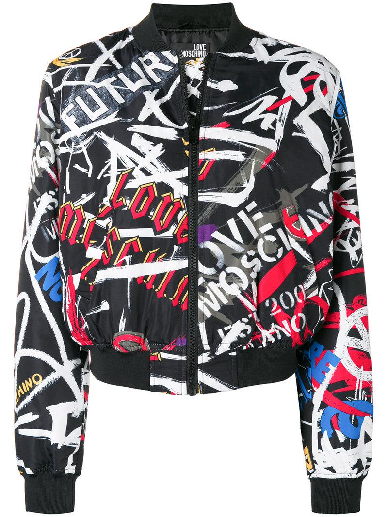 Love Moschino Logo Graffiti Bomber Jacket in Black Lyst