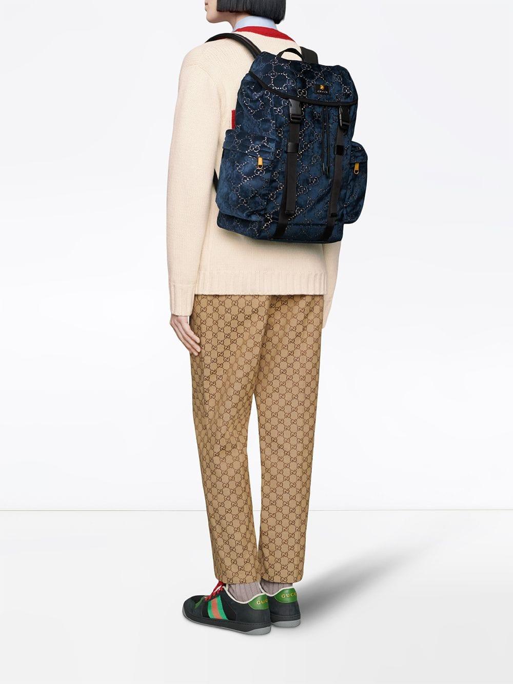 Gucci Medium GG Velvet Backpack in Blue for Men | Lyst