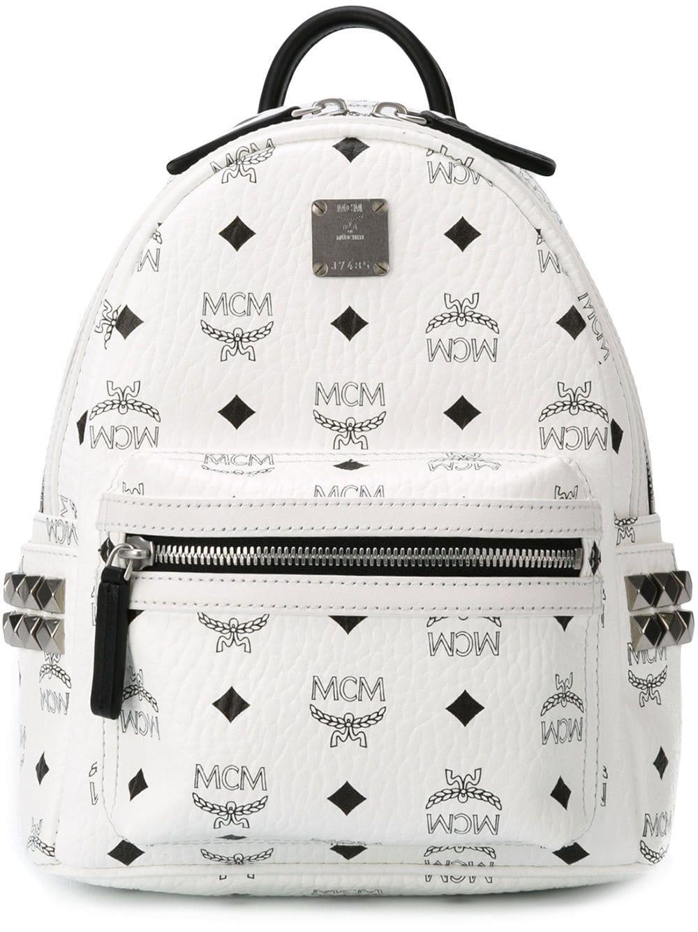 MCM Logo Print Backpack in White (Black) - Lyst