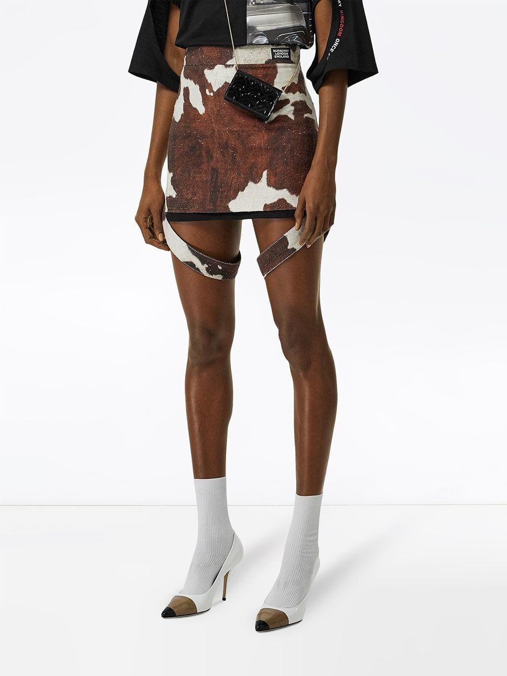 Burberry Strap Detail Animal Print Cotton Linen Mini Skirt in Brown | Lyst