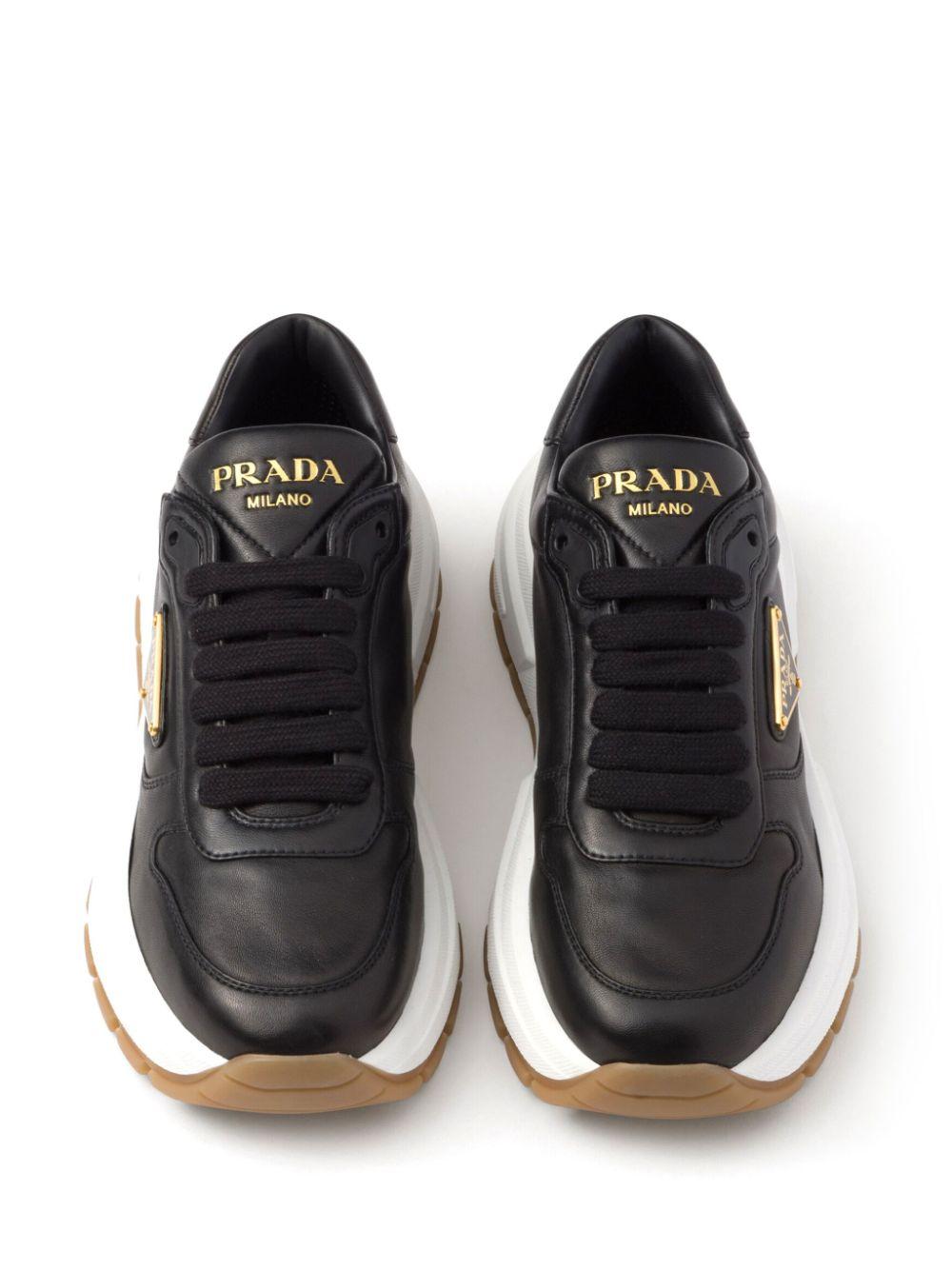 Prada レディース ブラック レザースニーカー スニーカー